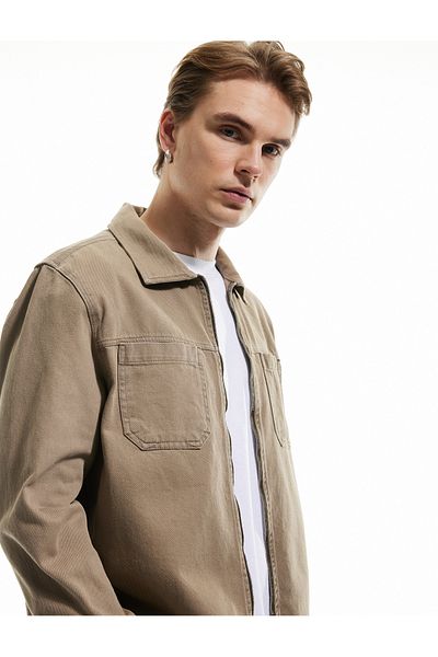 Koton Cotton Long Sleeve Pocket Detailed Gabardine Zippered Seasonal Jacket