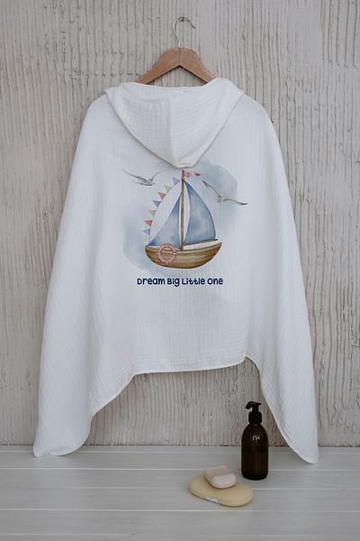 Tuğba Kuğu 4 Layers Muslin Hooded Towel - for Baby - Little Sailor