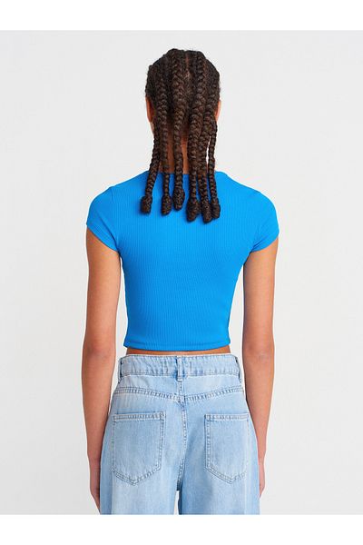 Dilvin 31719 Short Sleeve Top-Sax with Snap Fasteners