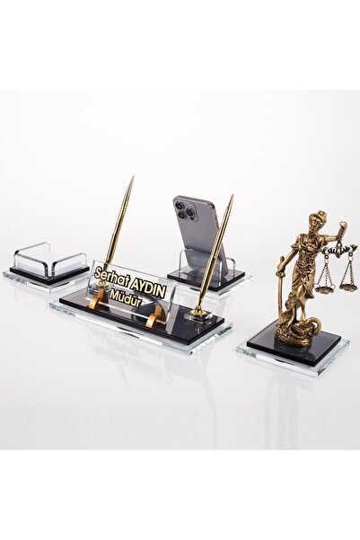Ofistike Prime Adalet Biblolu Kristal Masaüstü İsimlik Seti Ofis Hediyesi Mas...