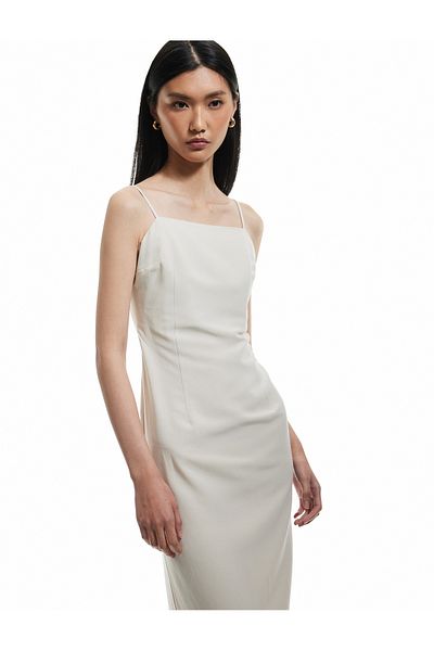 Koton Viscose - Linen Blended Slim Fit Thin Strap Midi Dress