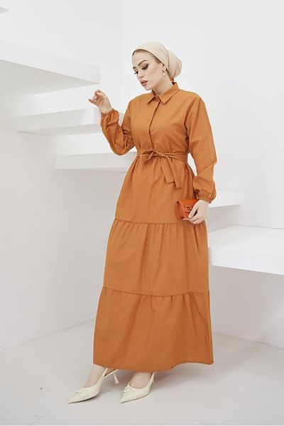 giyze Πουκάμισο με γιακά και κουμπί Hijab Φόρεμα Cinnamon 427