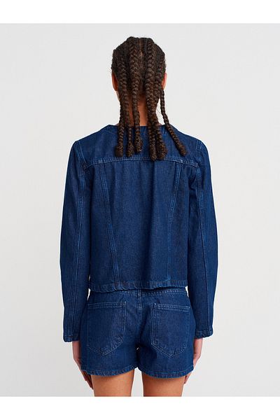 Dilvin 65365 Four Pocket Short Denim Coat-Navy Blue