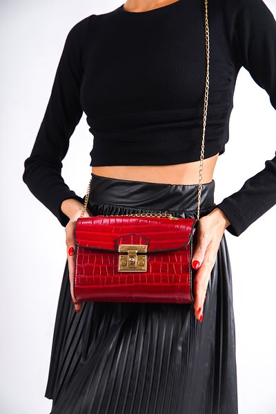 Mubiano 1140-k Rectangular Form Shoulder, Hand and Arm Bag with Chain Strap and Crocodile Pattern Strap