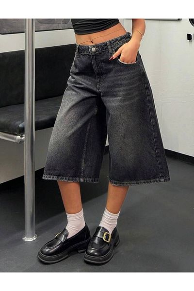 Köstebek Black Washed Baggy Short Leg Bermuda Jeans