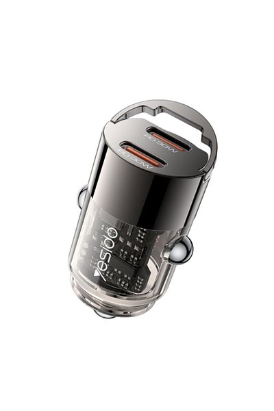Yesido Y69 PD30W Dual USB-C / Type-C Zinc Alloy Mini Car Charger(Metal Grey)