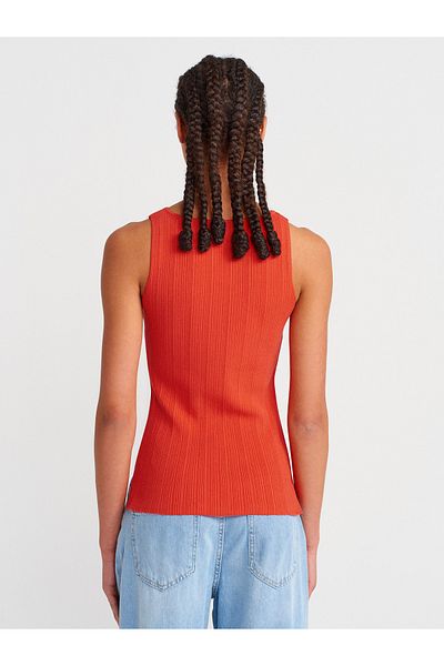 Dilvin 10726 Boat Neck Ribbed Knitwear Blouse-A.Red