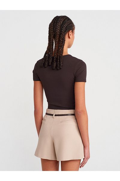 Dilvin Belted Pleated Shorts Skirt-Stone Model 81058
