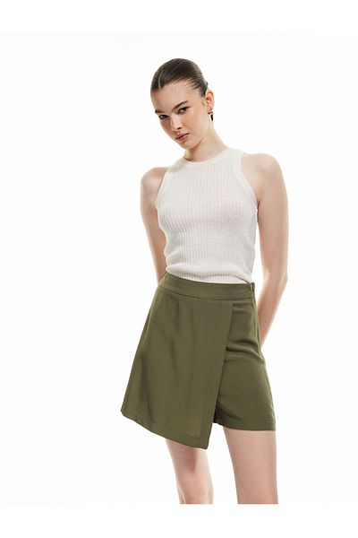 Koton Viscose Linen Blended Double Breasted Mini Short Skirt