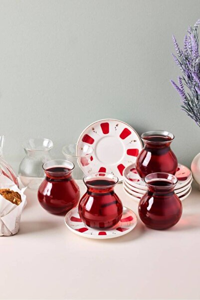 Muba Consept Filiz 12 Parça 6 Kişilik Porselen Tabaklı Cam Çay Seti 210 ml