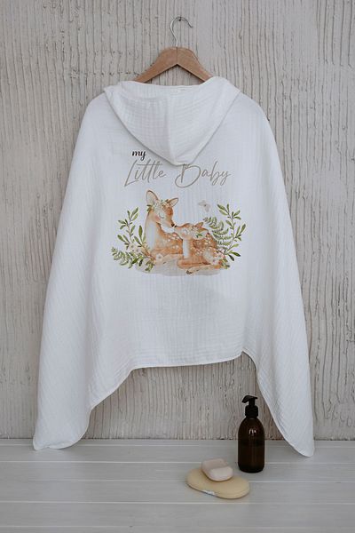 Tuğba Kuğu 4 Layers Muslin Hooded Towel - for Baby - Mom and Baby Deer