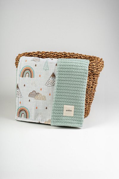 pufien 90 X 90 Multi-Pattern Reversible Muslin Baby Blanket, Multi-Purpose Waffle Muslin Blanket & Blanket