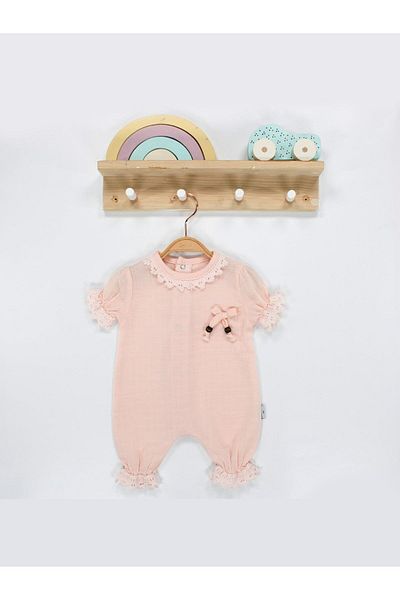 TRENDİMİZBİR Baby Girl Lace Short Sleeve Summer Muslin Jumpsuit