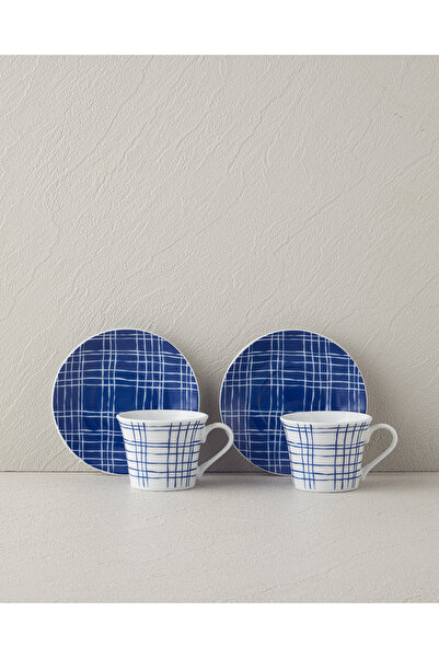 English Home طقم فناجين قهوة من الخزف الأزرق مكون من 4 قطع لشخصين