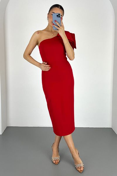 Lafaba Women's Red One Shoulder Midi Dress