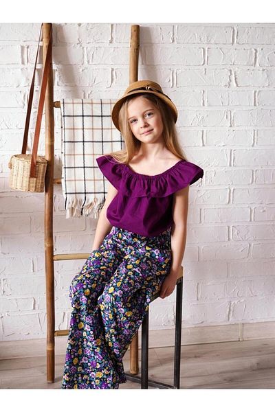 Hilal Akıncı Kids Girl's Colorful Blouse Floral Patterned Trousers 2-Piece Set