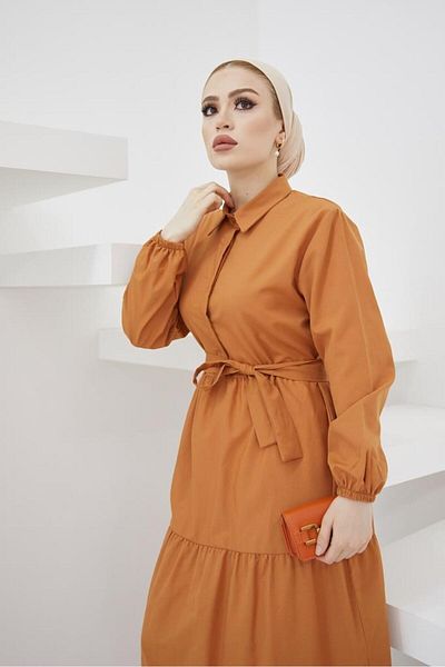 giyze Πουκάμισο με γιακά και κουμπί Hijab Φόρεμα Cinnamon 427