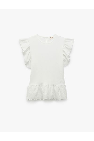 Koton Embroidered Ruffle Detailed Butterfly Sleeve Crew Neck Blouse