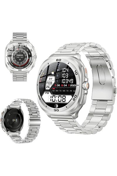 Swiss Military DOM7 Smartwatch 1.43" AMOLED,Bluetooh Calling,Health & Sports,IP67,7-Day Battery,Steel Strap Silver