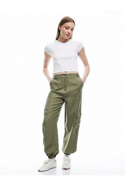 Koton Buttoned Elastic Leg Jogger Pants with Cargo Pockets