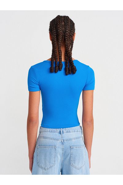 Dilvin 31704 Short Sleeve Top-Sax with Snap Buttons
