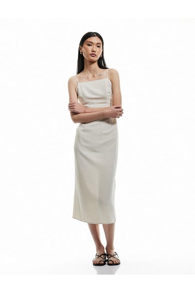 Koton Viscose - Linen Blended Slim Fit Thin Strap Midi Dress