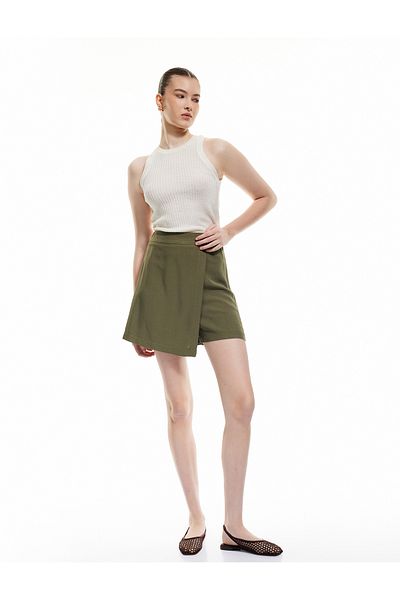 Koton Viscose Linen Blended Double Breasted Mini Short Skirt