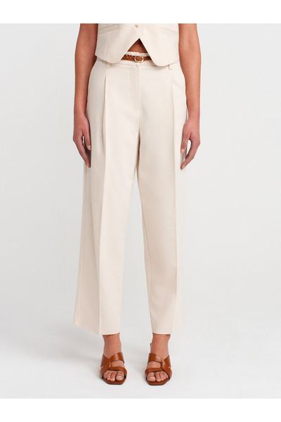 Dilvin 71644 Kemerli Düz Pantolon-Taş