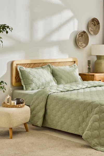 Kaşmir Home Lilly Çiçekli Tek Kişilik Yatak Örtüsü Takımı Çağla