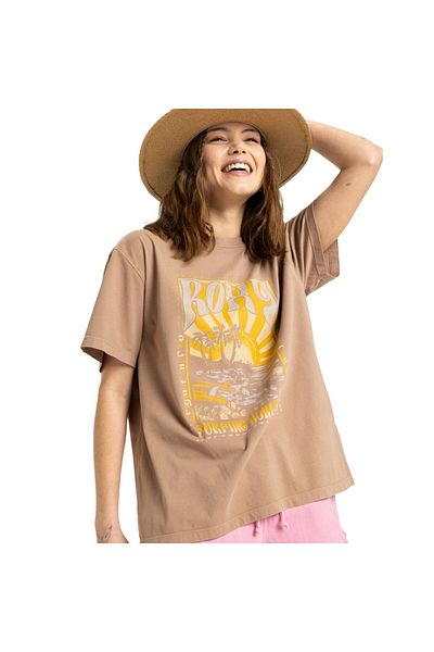 Roxy Sunnyoversize Enzyme Wash Women's Brown T-Shirt Women's T-Shirt Erjzt05906