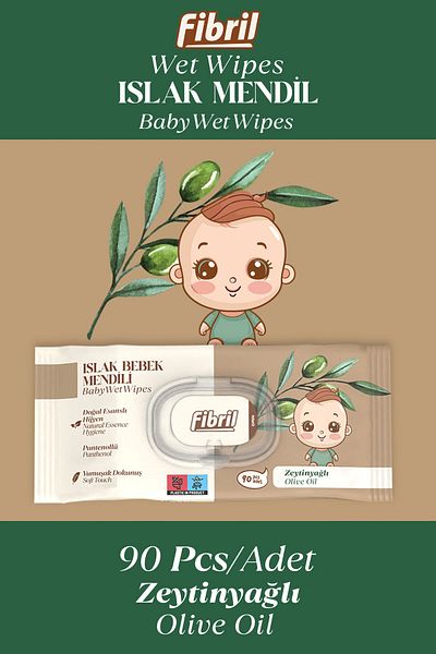 Fibril Olive Oil Wet Baby Wipes 3X90 Stone 270 Sheets Natural Essence Recyclable Fabric