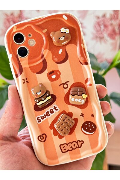 Fibaks Iphone 12 Compatible Case Designed Patterned Camera Protected Teddy Bear Biscuit Colorful Cofffe Silicone Cover