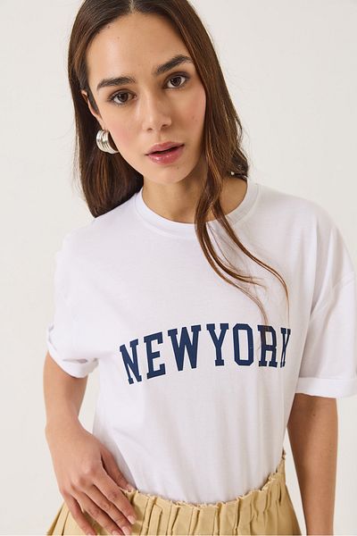 Bianco Lucci Γυναικείο μπλουζάκι με στάμπα New York Crew Neck Oversize 0267 60283155