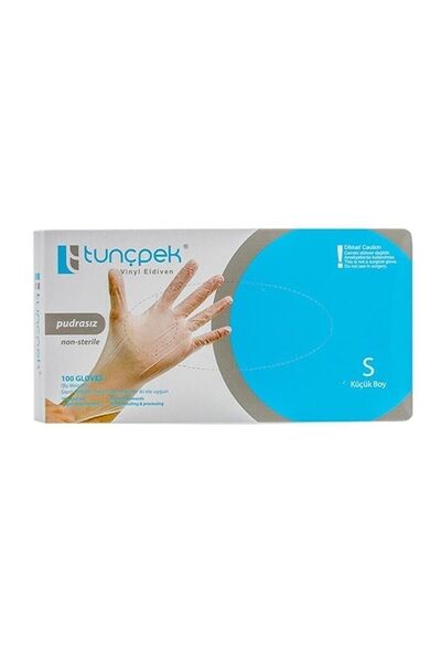 CANSIN Tunçpek Gloves Vinyl Powder Free Latex Small - Examination and Hairdresser Disposable Gloves 100 Pieces