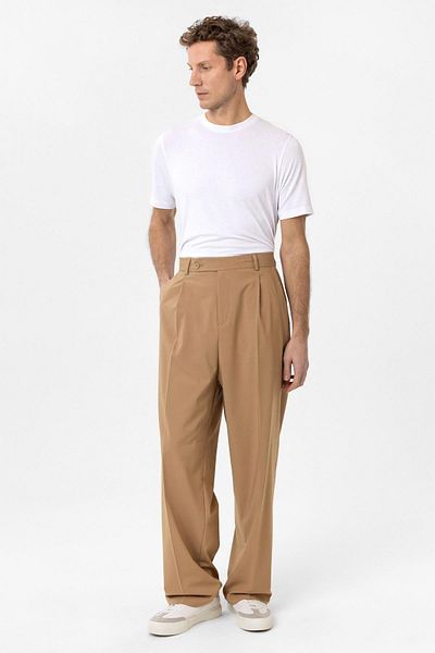 Antioch Camel Baggy High Waist Men's Fabric Pants