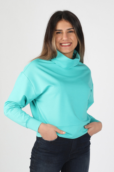 BALİNS Kadın 2 Iplik Degaje Yaka Sweatshirt Turkuaz