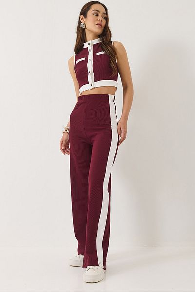 Bianco Lucci Set de top cu vestă crop cu nasturi și pantaloni Palazzo pentru damă