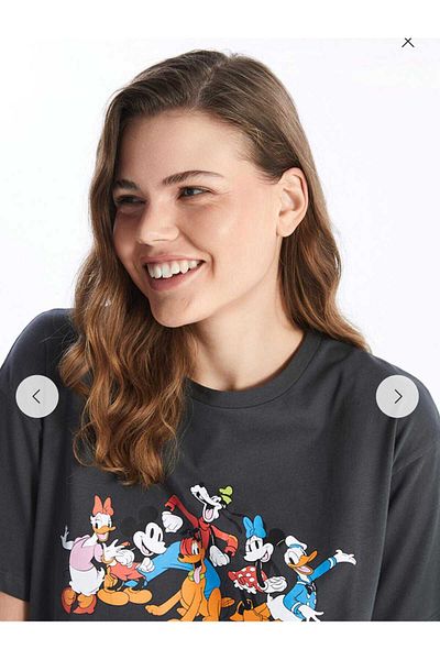 LC Waikiki Tricou de maternitate cu mânecă scurtă cu imprimeu Mickey și prietenii LCWAIKIKI, antracit, cu decolteu