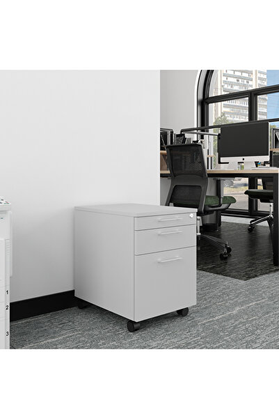 Furni24 Tekerlekli Keson, 3 Çekmeceli Kilitlenebilir Komodin, Dosya Ve Belgeler Için Dolap