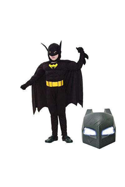 Depox Dětská LED maska ​​a karnevalový kostým Batmana se svaly, černá