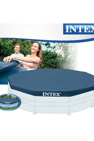 Intex غطاء دائري لحوض السباحة مصنوع من مادة البولي فينيل كلوريد عالية الجودة ومتين مع رباط للإغلاق بطول 366 سم