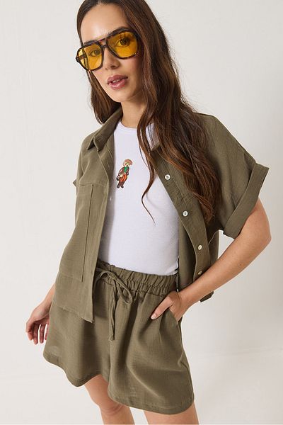 Bianco Lucci Damen-Set aus Musselin-Unterteil und Shorts mit großen Taschen, 9304 60284016