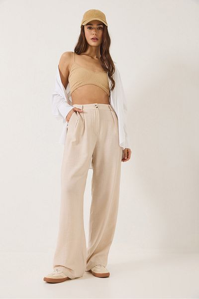Bianco Lucci Women's Pocket Detailed Palazzo Fabric Trousers 80115 60283049