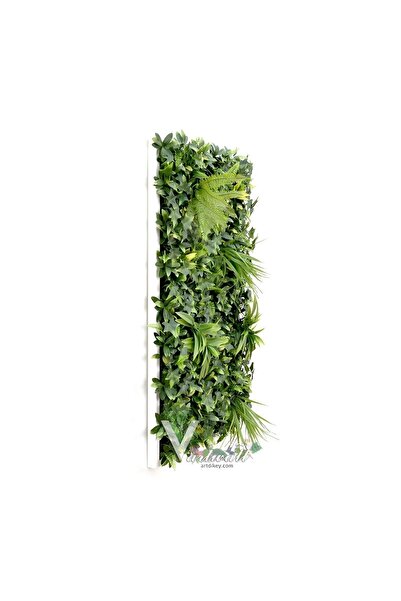 grassplast V.artwall Yapay Çiçek Hazır Dekoratif Beyaz Çerçeveli Duvar Tablo Yeşil 100x50 Cm.