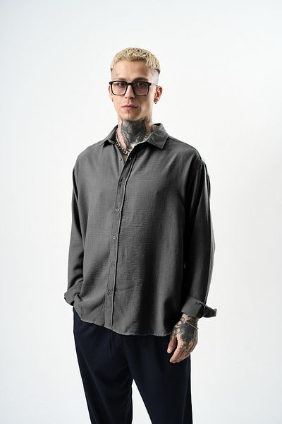 Respire Ανδρικό λινό πουκάμισο Oversize Smoked