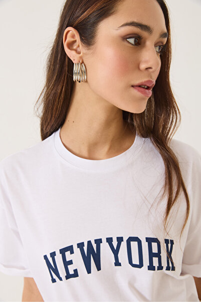 Bianco Lucci Damen-T-Shirt New York mit Rundhalsausschnitt und Oversize-Aufdruck 0267 60283155