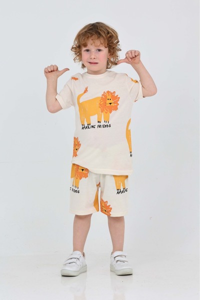 yns coolstar Summer Unisex Model Lion Patterned Top and Bottom Set
