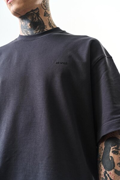 Respire Ανδρικό μπλουζάκι Respire Text Detailed Oversize Smoked