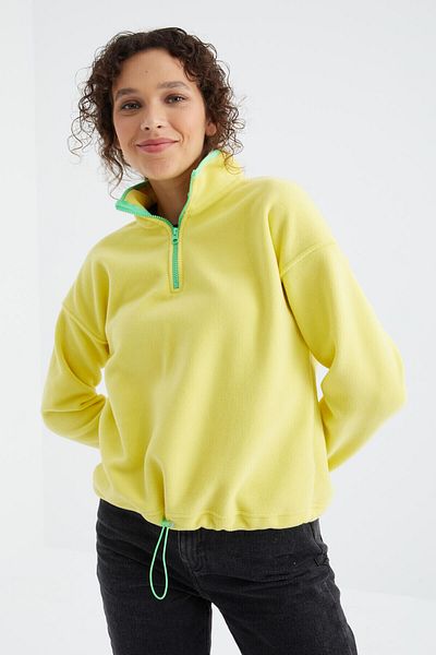 TOMMY LIFE Hanorac oversize din fleece pentru femei, cu jumătate de fermoar, cu tiv cu guler înalt - 97234