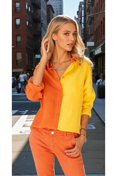 Yıldızistan Cămașă sport cu mânecă lungă, 100% bumbac, portocaliu, galben, pe...